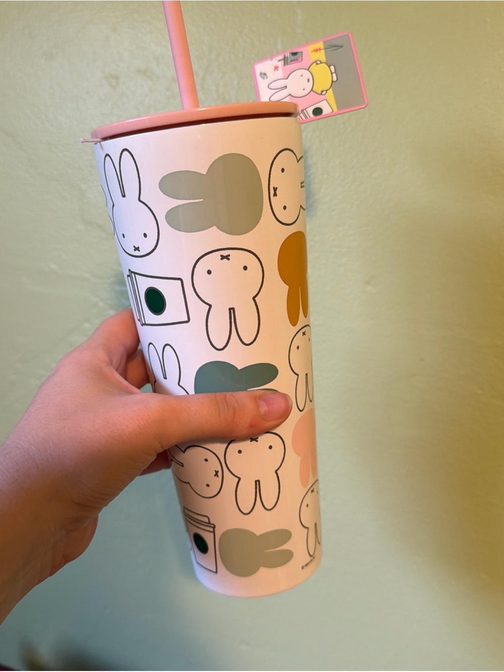 Starbucks And Miffy Collab Stainless Steel Venti Tumbler Cold Cup in hand